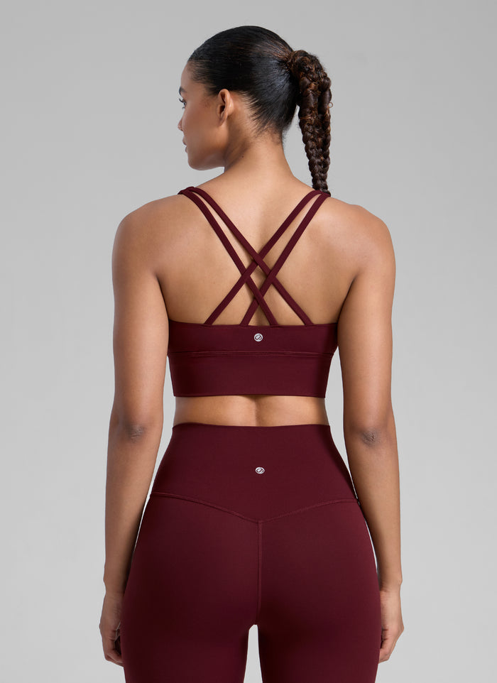 CRZ YOGA Womens Strappy Longline Nakedfeel Training Sports Bra Red Merlot