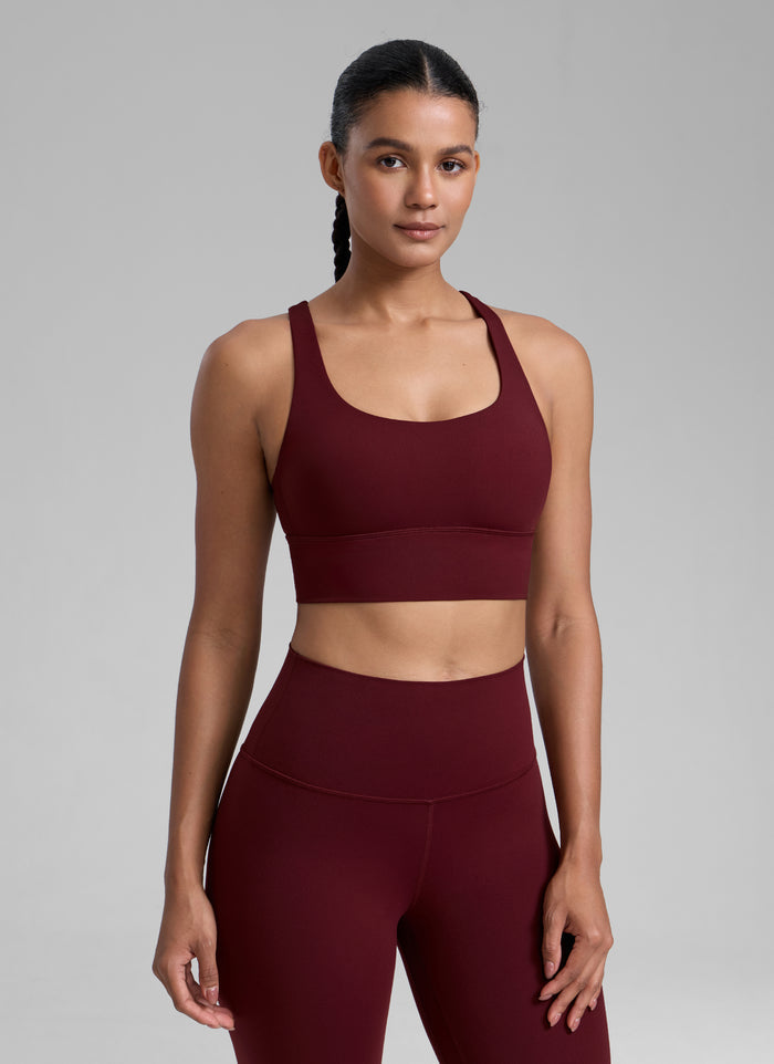 CRZ YOGA Womens Strappy Longline Nakedfeel Training Sports Bra Red Merlot