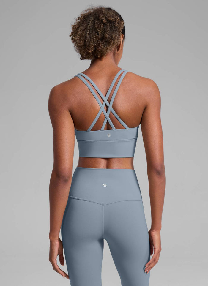 CRZ YOGA Womens Strappy Longline Nakedfeel Training Sports Bra Belgian Blue
