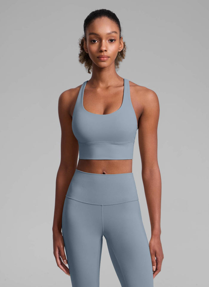 CRZ YOGA Womens Strappy Longline Nakedfeel Training Sports Bra Belgian Blue