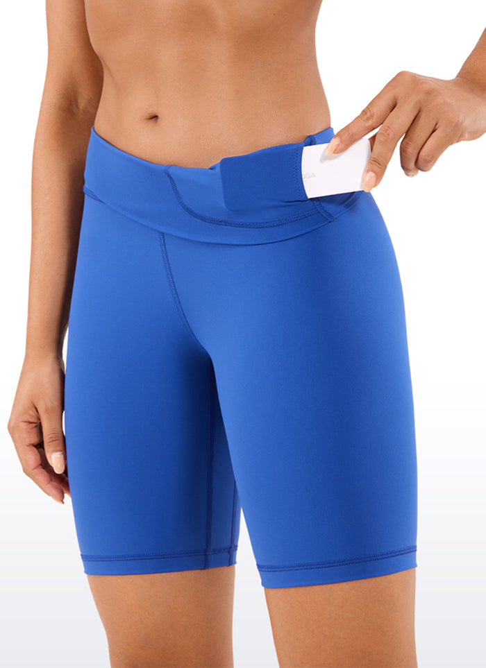 CRZ YOGA Women's Yoga High Rise Biker Shorts Nakedfeel Shorts 8'' Waves Blue