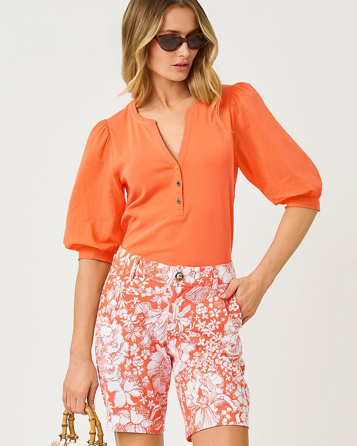 Lilly Pulitzer - Natia Mid Rise Knit Short - Sunset Orange Budding Romance