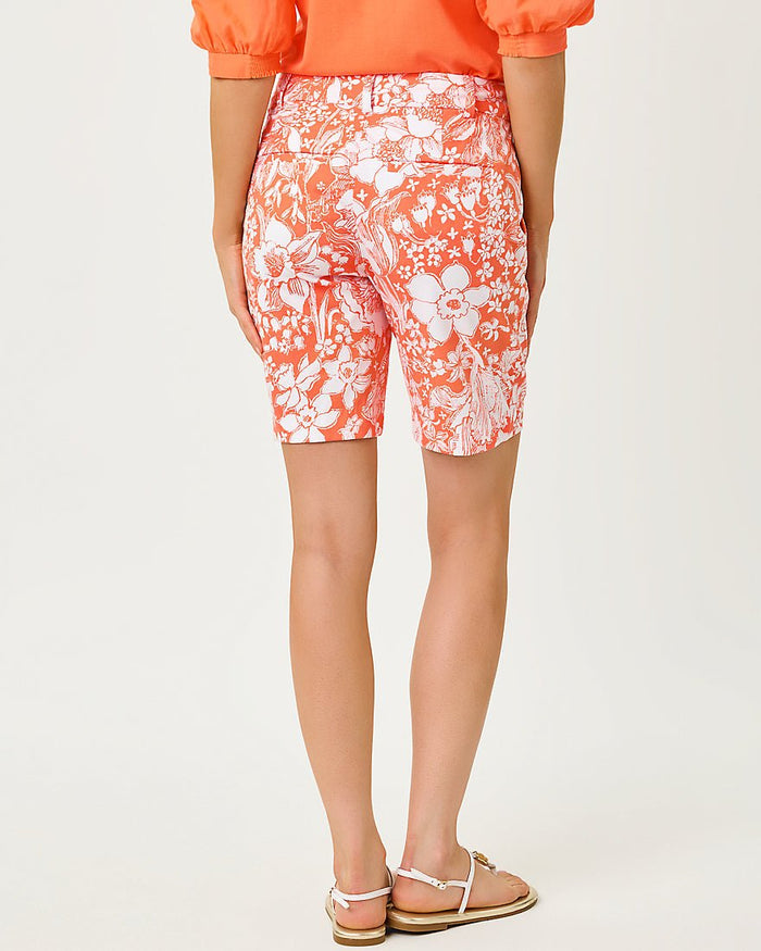 Lilly Pulitzer - Natia Mid Rise Knit Short - Sunset Orange Budding Romance