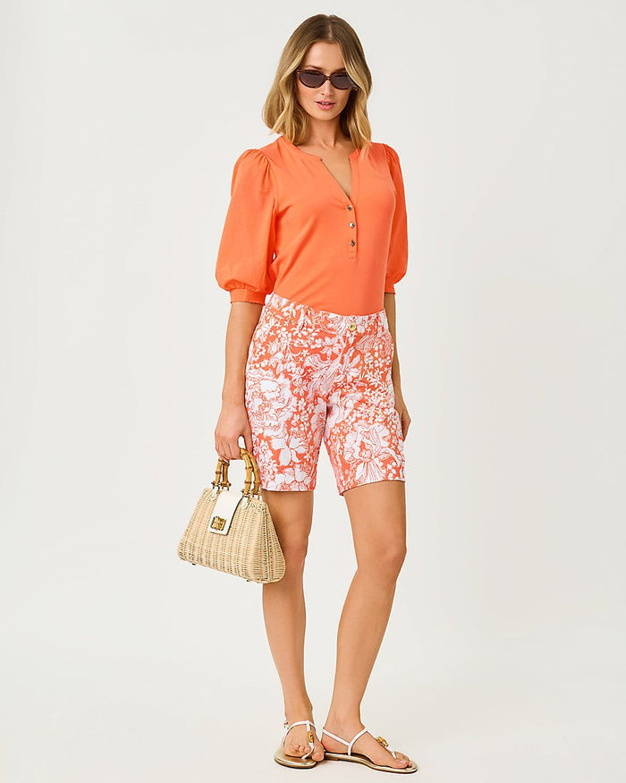 Lilly Pulitzer - Natia Mid Rise Knit Short - Sunset Orange Budding Romance