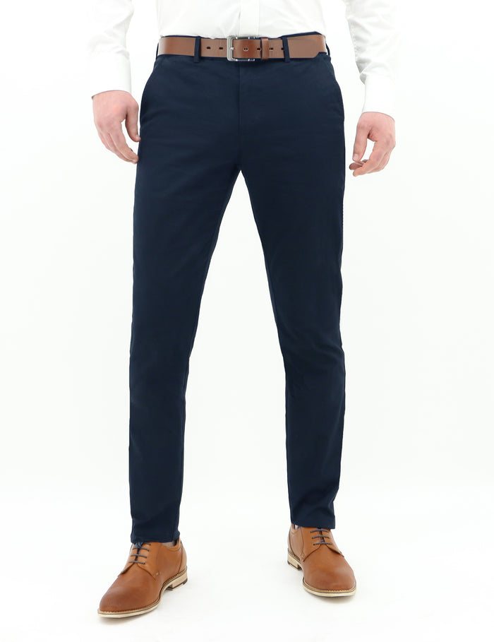Navy 490 Cotton Stretch Slim Chino