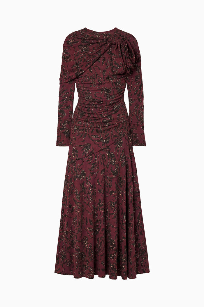 Neema Draped Jersey Top - Claret Floral