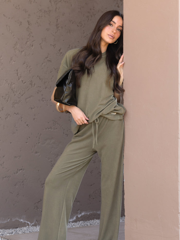 Nellie Wide Leg Trousers - Moss Green