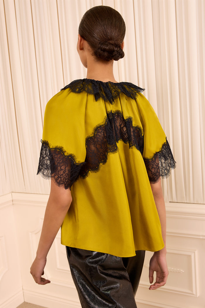 Nina Short Sleeve Silk Blouse - Citrine