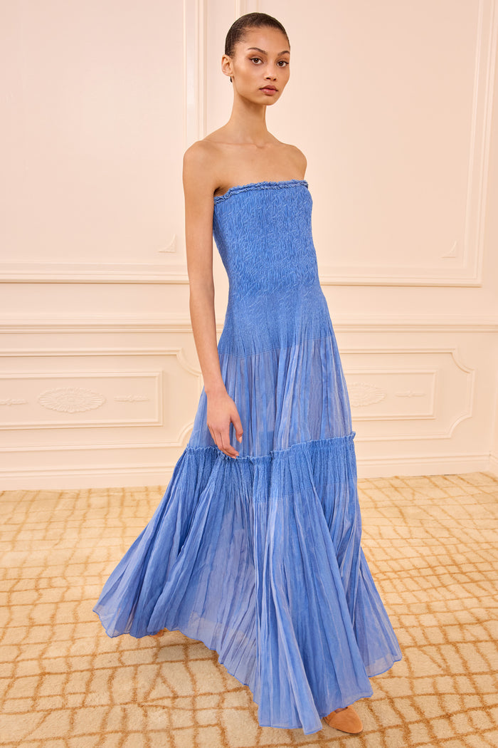 Celeste Blue Tiered Maxi Dress - Full Length Front View | Ulla Johnson