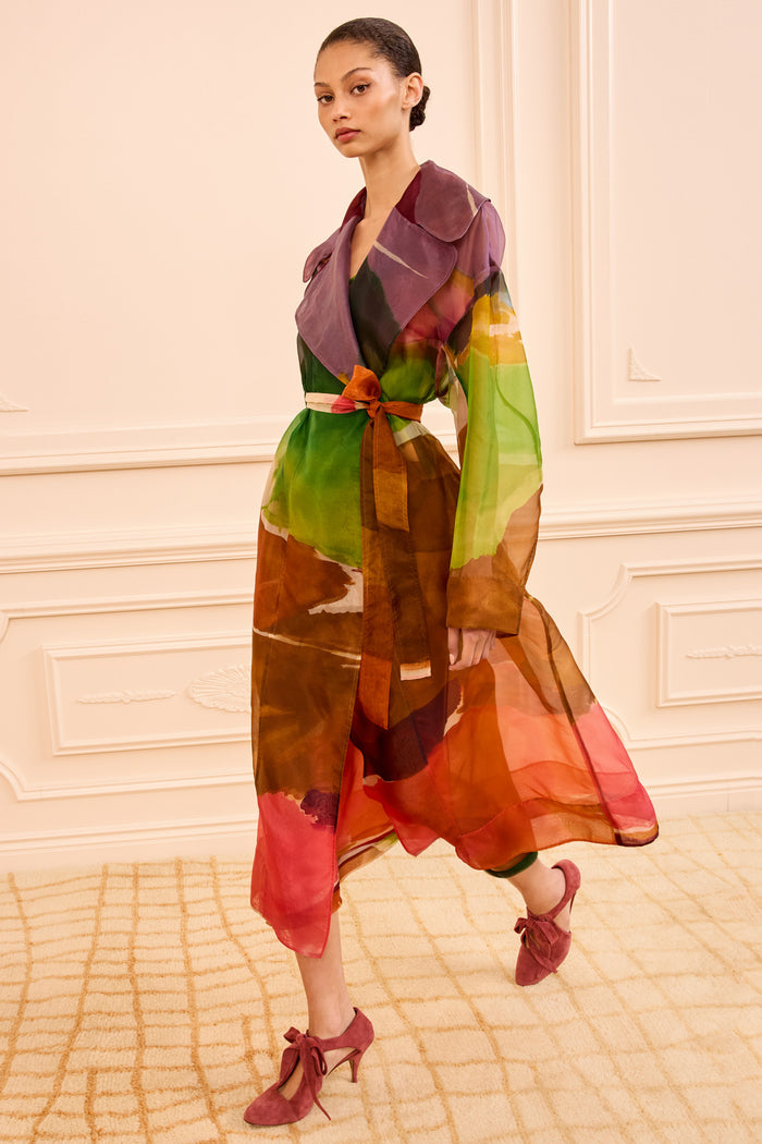 Multicolor Silk Organza Trench Coat - Front View | Ulla Johnson