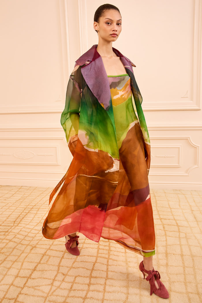 Abstract Print Silk Trench Coat - Full Length | Ulla Johnson