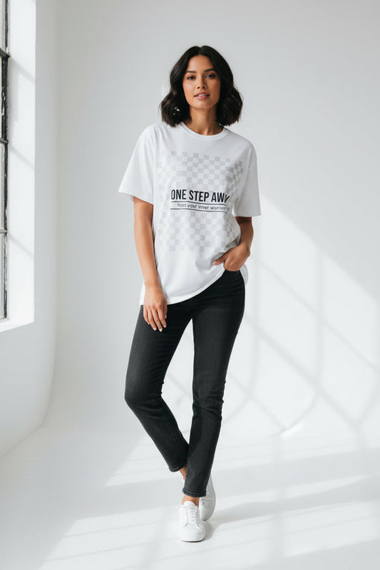 One Step Away Reminder Tee — Built for Quiet Strength