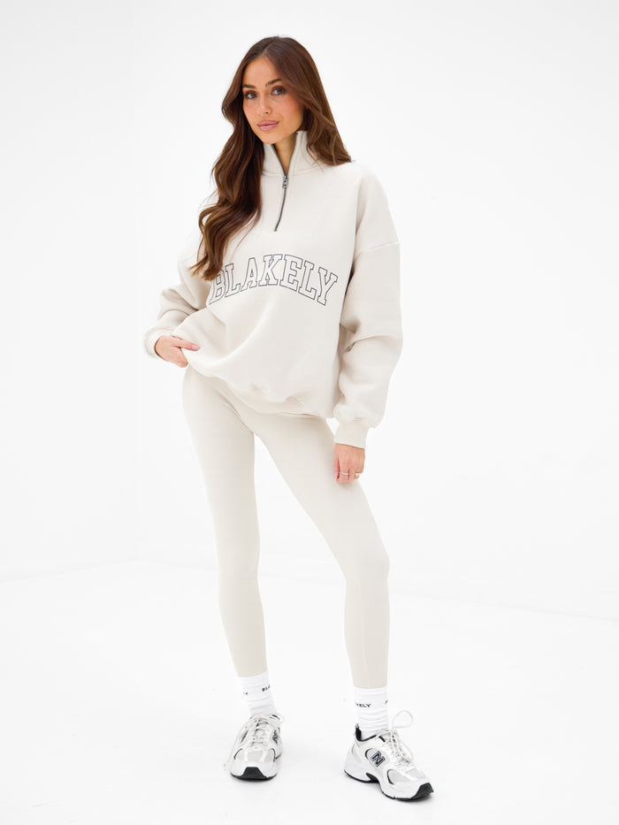 Outline Varsity 1/4 Zip Jumper - Chalk