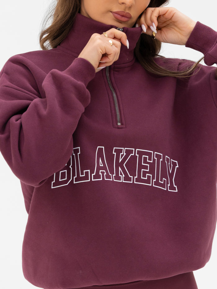 Outline Varsity 1/4 Zip Jumper - Old Burgundy