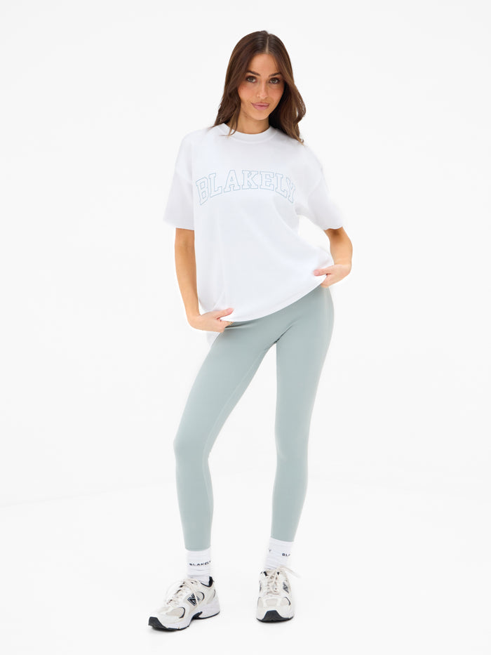 Outline Varsity Oversized T-Shirt - White & Mineral Blue