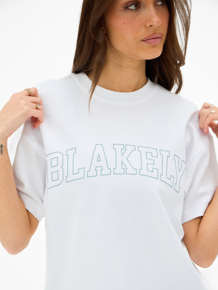 Outline Varsity Oversized T-Shirt - White & Mineral Blue