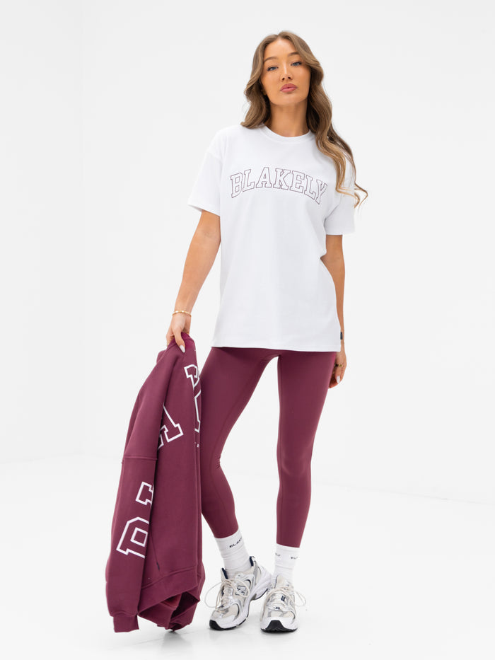 Outline Varsity Oversized T-Shirt - White & Old Burgundy