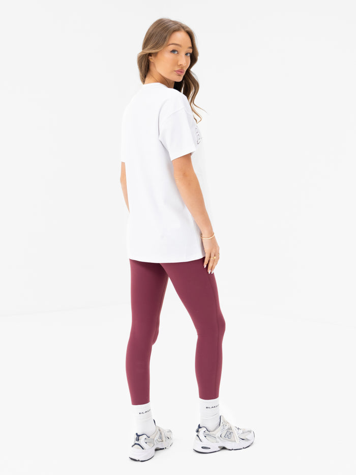 Outline Varsity Oversized T-Shirt - White & Old Burgundy