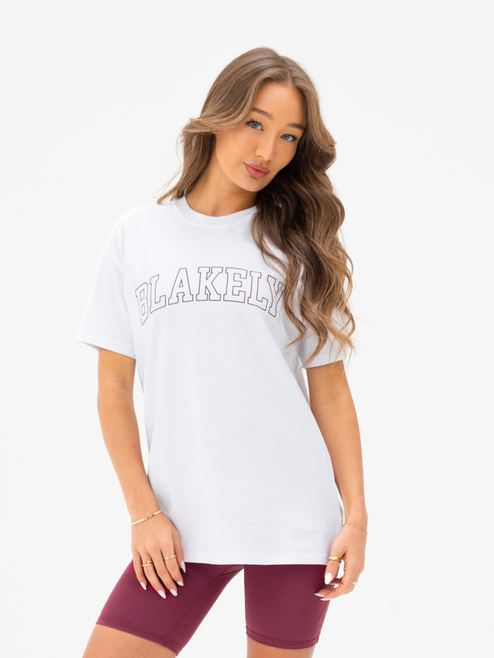 Outline Varsity Oversized T-Shirt - White & Old Burgundy