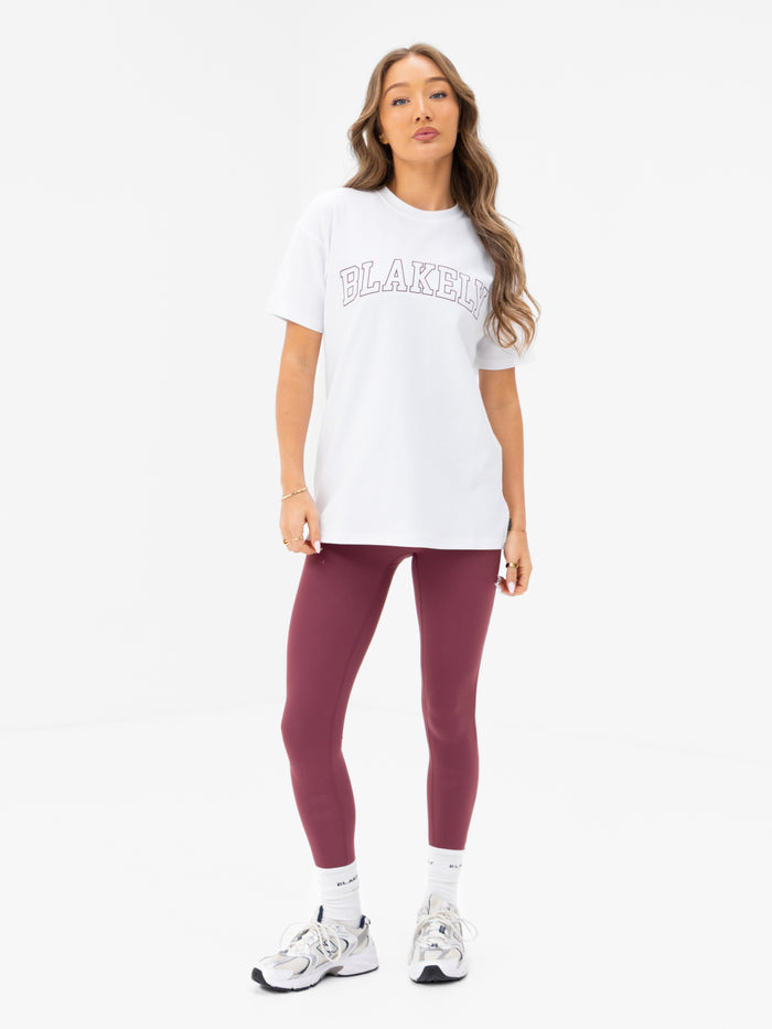 Outline Varsity Oversized T-Shirt - White & Old Burgundy