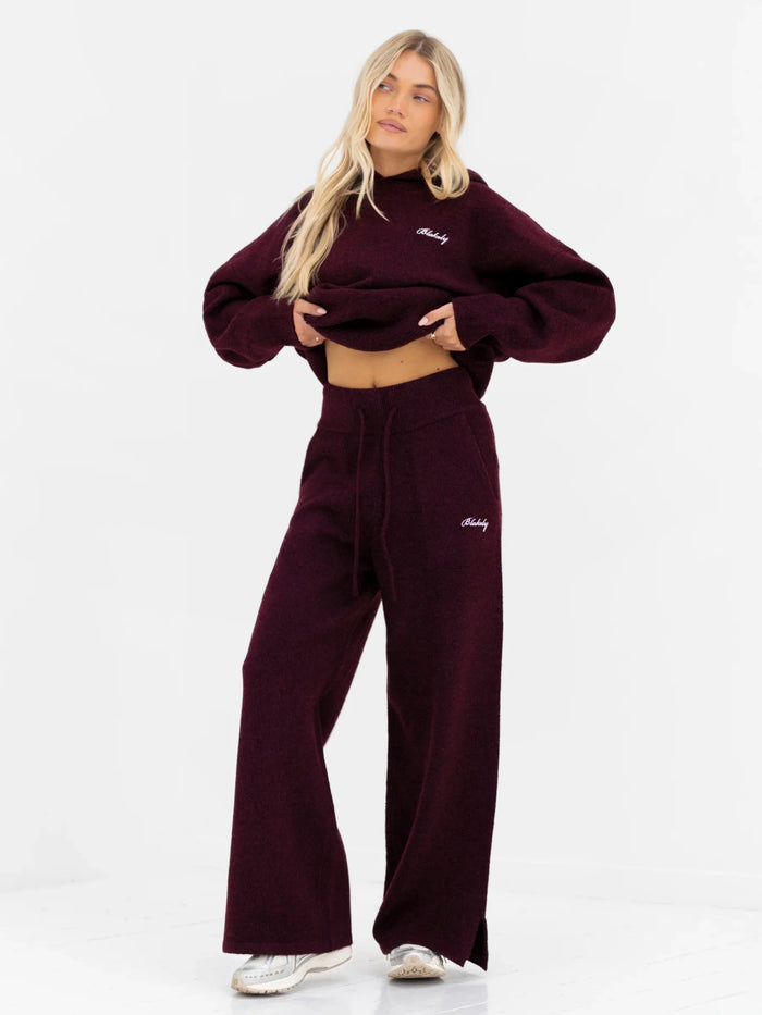 Oversized Knitted Hoodie - Dark Cherry