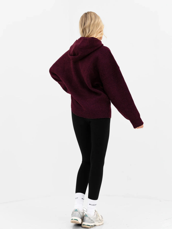 Oversized Knitted Hoodie - Dark Cherry