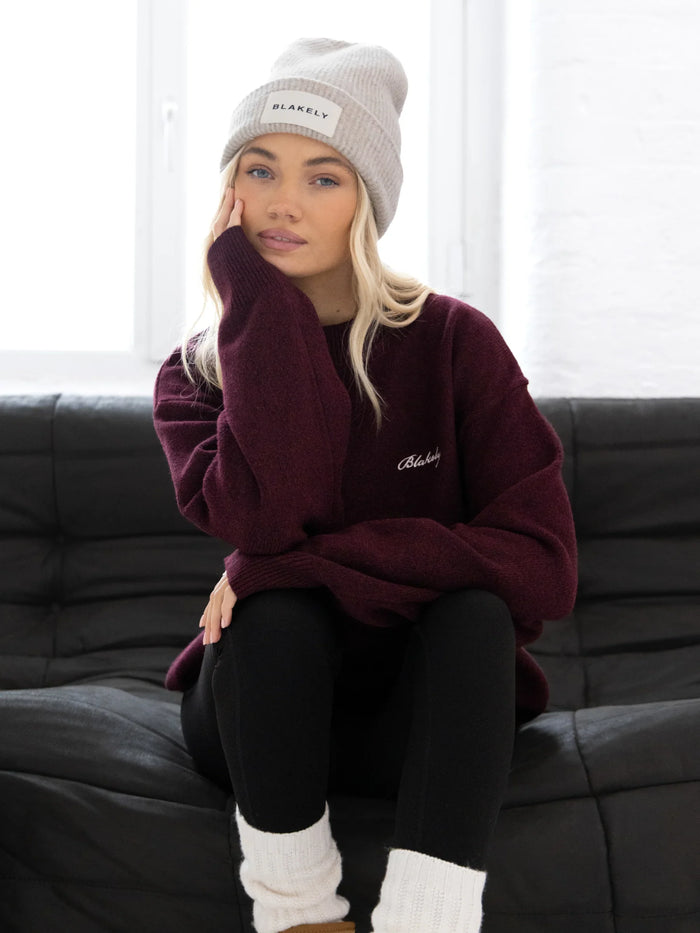 Oversized Knitted Jumper - Dark Cherry