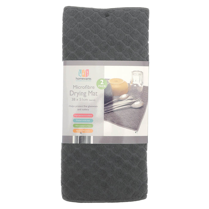 Dark grey microfibre dish drying mat with diamond pattern pack of 2 in sleeve