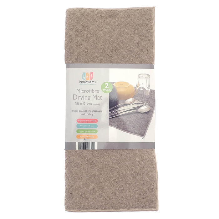 Natural colour microfibre dish drying mat with diamond pattern pack of 2 in sleeve