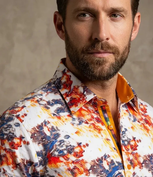 Paint Print Men's Shirt with Matching Handkerchief