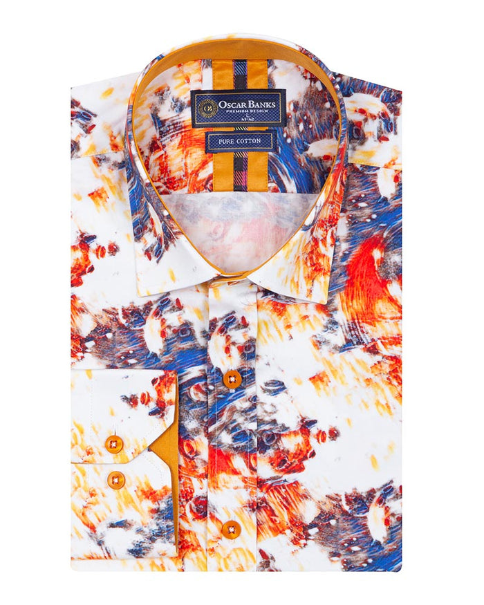 Paint Print Men's Shirt with Matching Handkerchief-Makrom