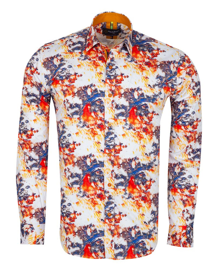 Paint Print Men's Shirt with Matching Handkerchief-Makrom