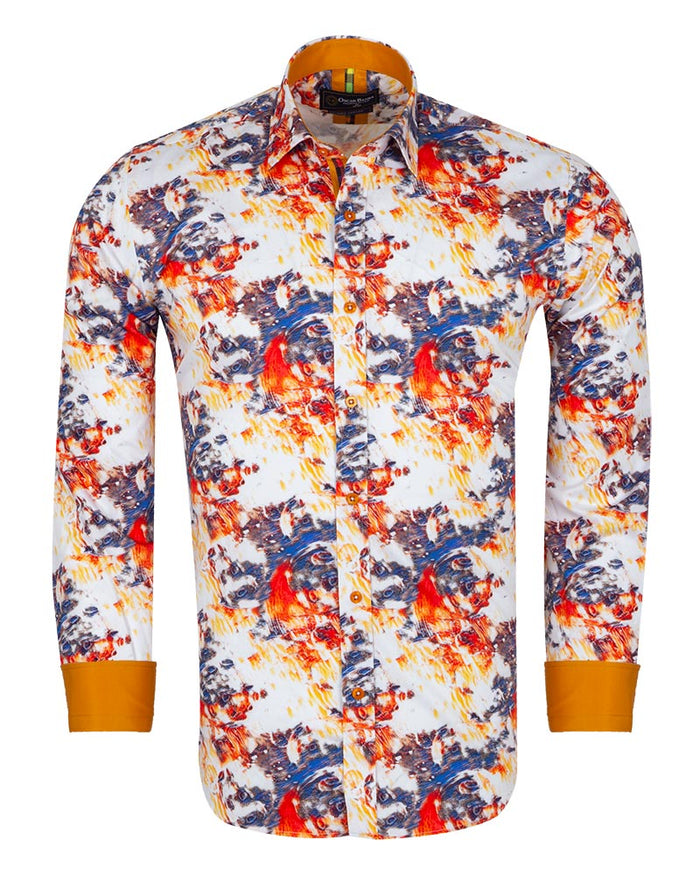 Paint Print Men's Shirt with Matching Handkerchief-Makrom