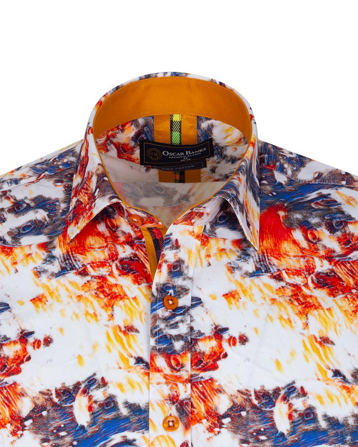 Paint Print Men's Shirt with Matching Handkerchief-Makrom