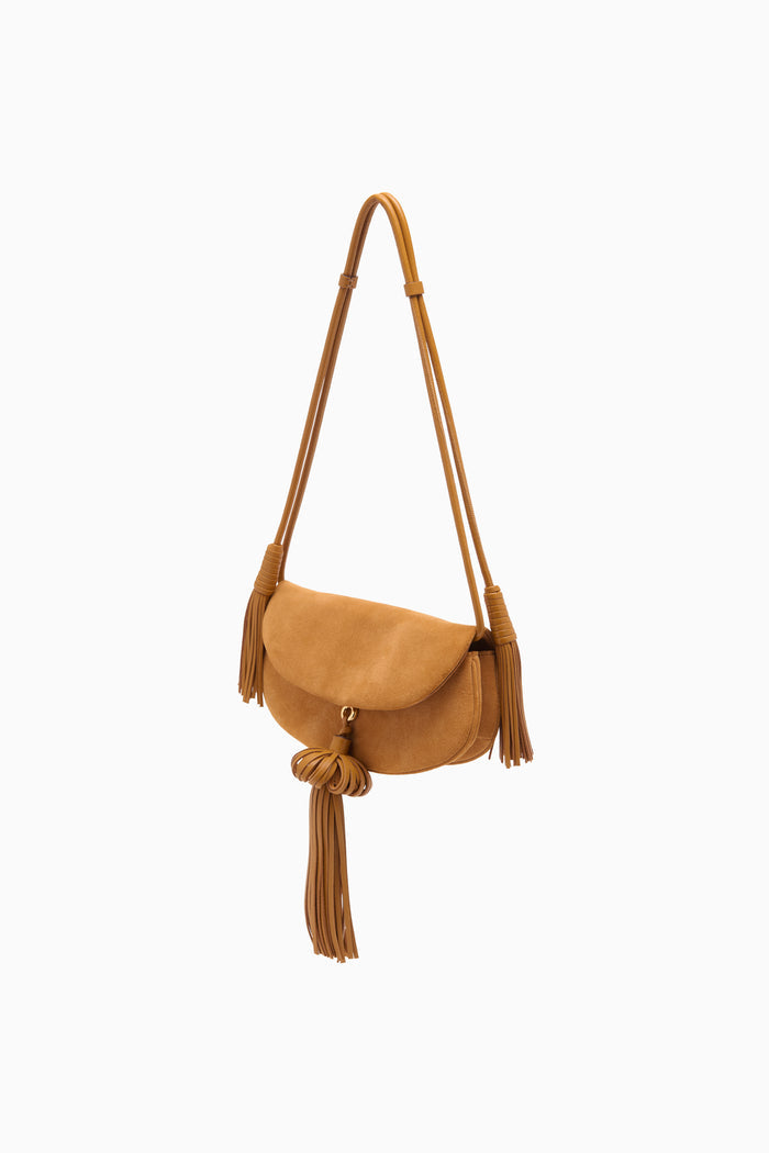 Canyon Suede Paloma Tassel Flap Bag - Side Angle with Strap | Ulla Johnson
