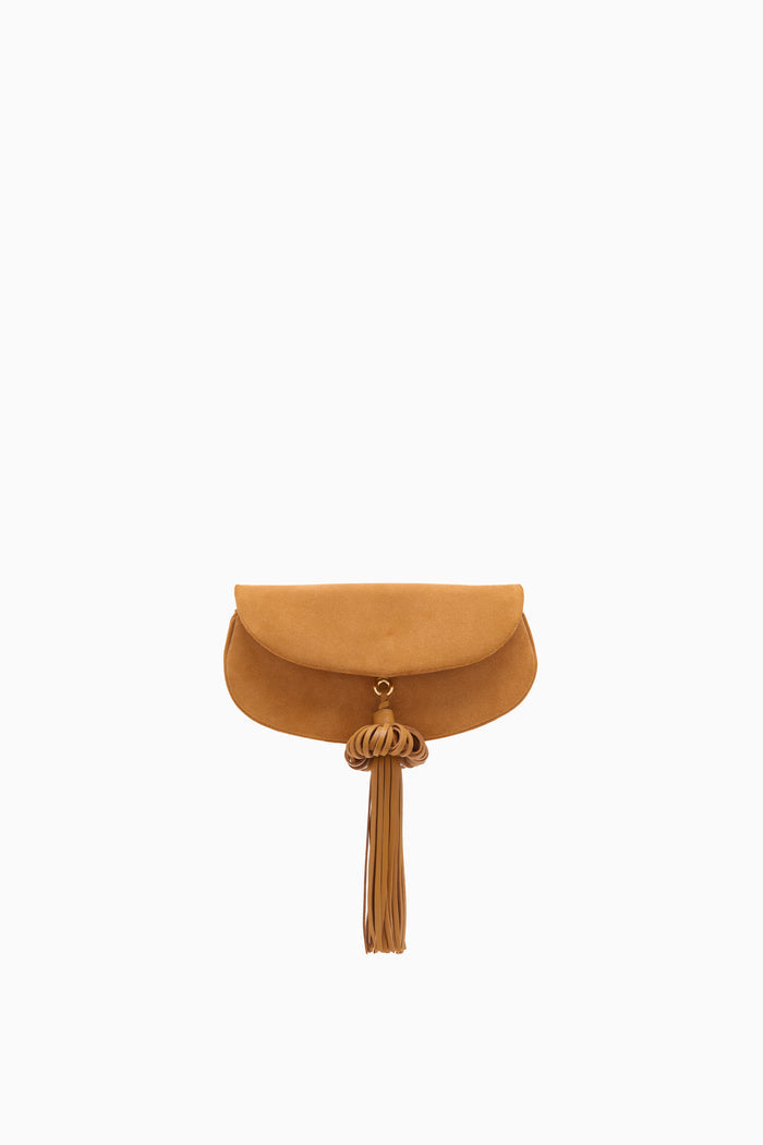 Canyon Suede Paloma Tassel Flap Bag as Clutch - Front View | Ulla Johnson