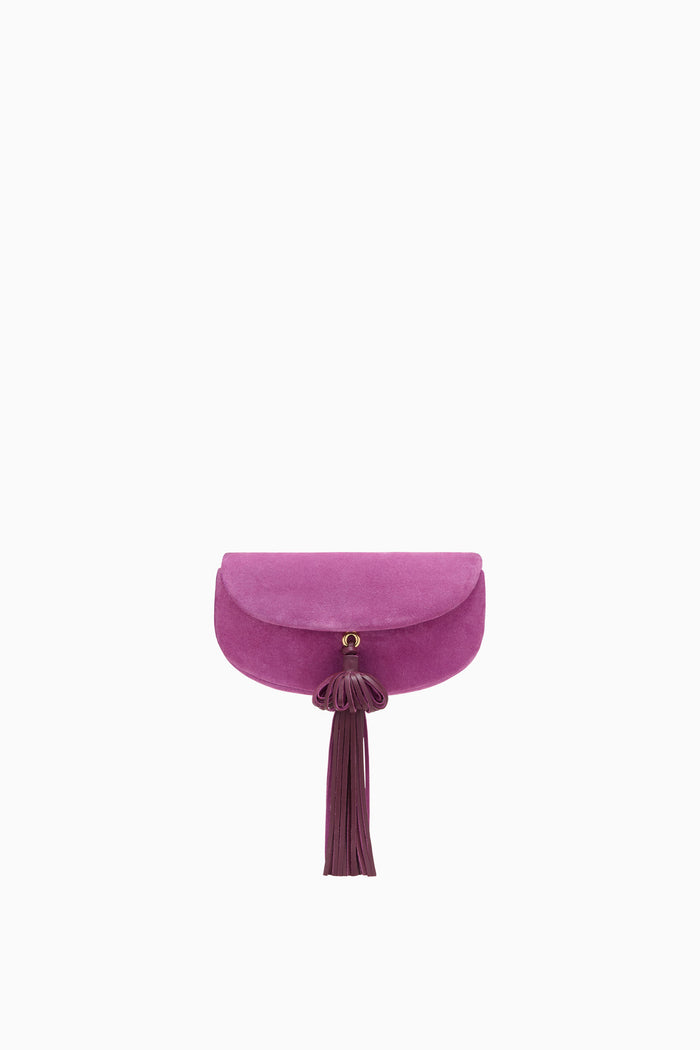 Orchid Suede Paloma Tassel Flap Bag - Clutch View, Detached Strap | Ulla Johnson