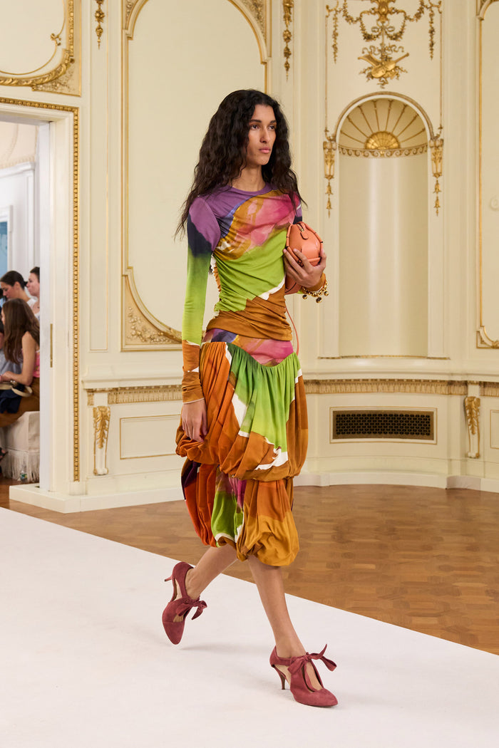 Paradis Ruched Jersey Top SS26 Runway Look 24, Abstract Frankenthaler Print - On Model | Ulla Johnson