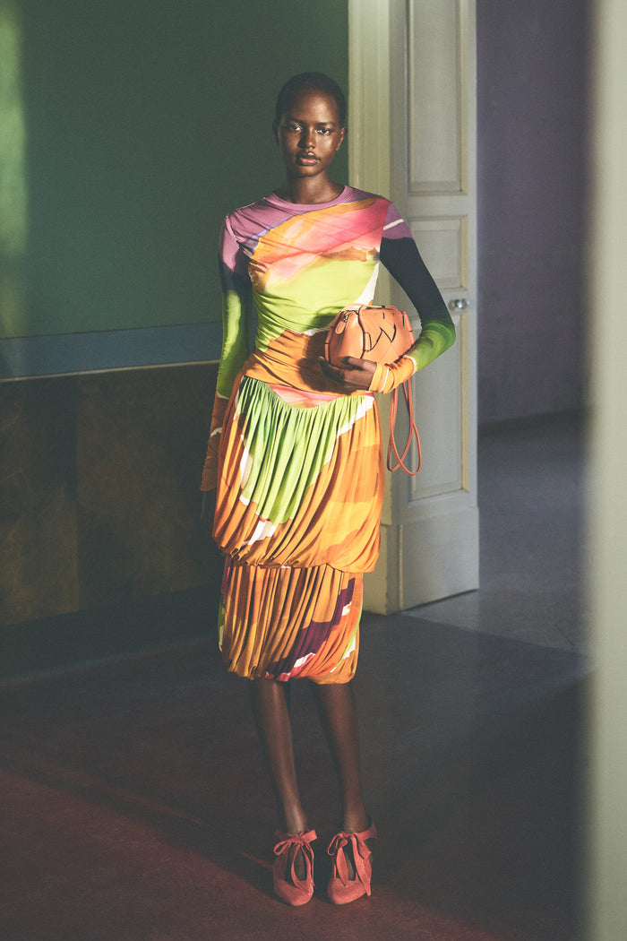 Reis Jersey Bubble Skirt in Vibrant Abstract Print - SS26 Campaign Editorial Look | Ulla Johnson