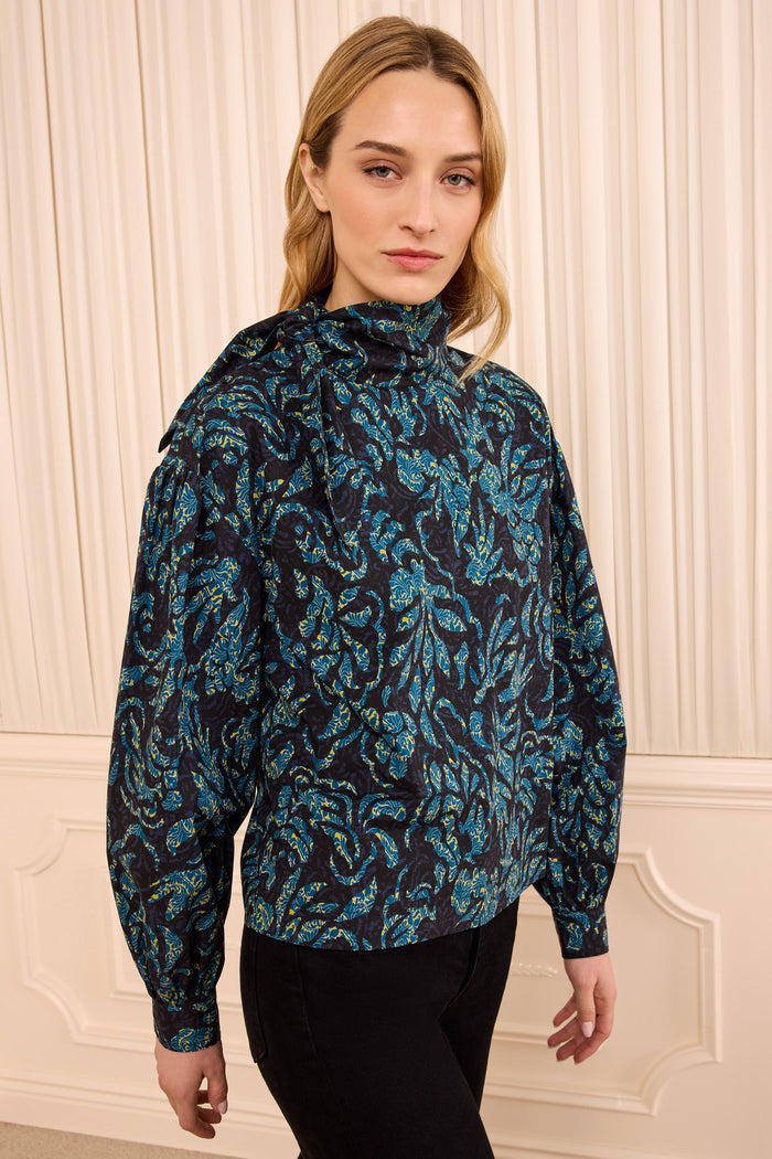 Pastel Long Sleeve Cotton Blouse - Midnight