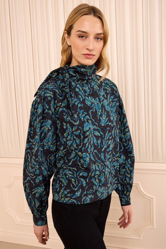 Pastel Long Sleeve Cotton Blouse - Midnight