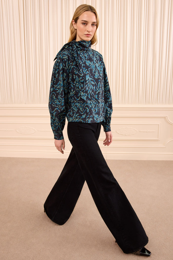 Pastel Long Sleeve Cotton Blouse - Midnight