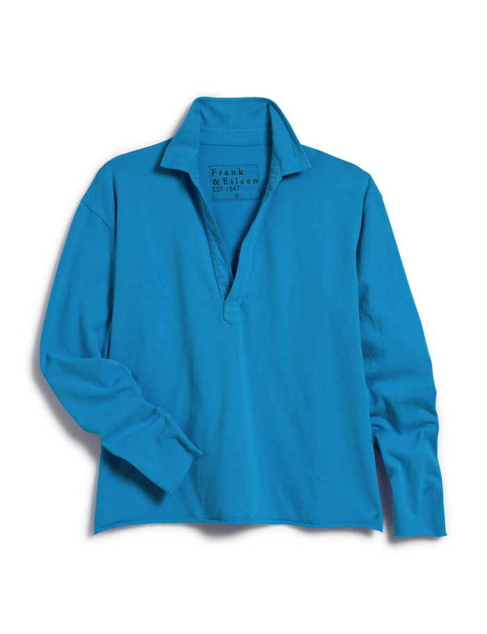 Blue long-sleeve shirt on a white background