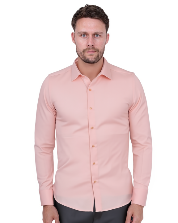 Peach Casual Twill Double Cuffed Shirts-Makrom