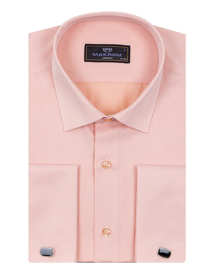 Peach Casual Twill Double Cuffed Shirts-Makrom