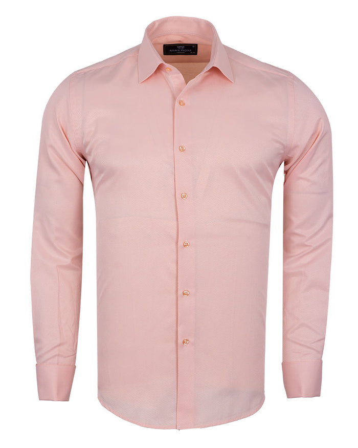 Peach Casual Twill Double Cuffed Shirts-Makrom