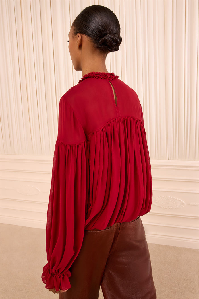 Pearl Long Sleeve Silk Blouse - Cerise