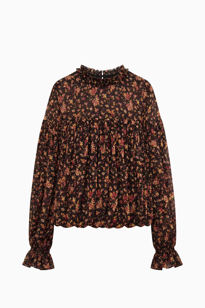 Pearl Long Sleeve Silk Blouse - Noir Mille Fleur