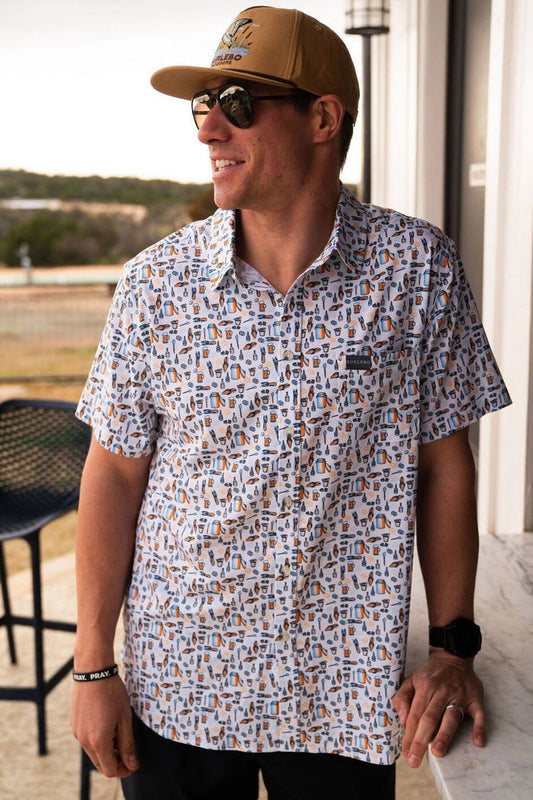 Men's Crawfish Boil performance button-up shirt — moisture-wicking fishing shirt | All Put Together