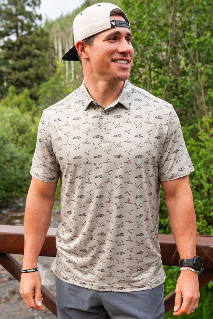 Men's Flying Ducks performance polo in green — moisture-wicking golf polo | All Put Together